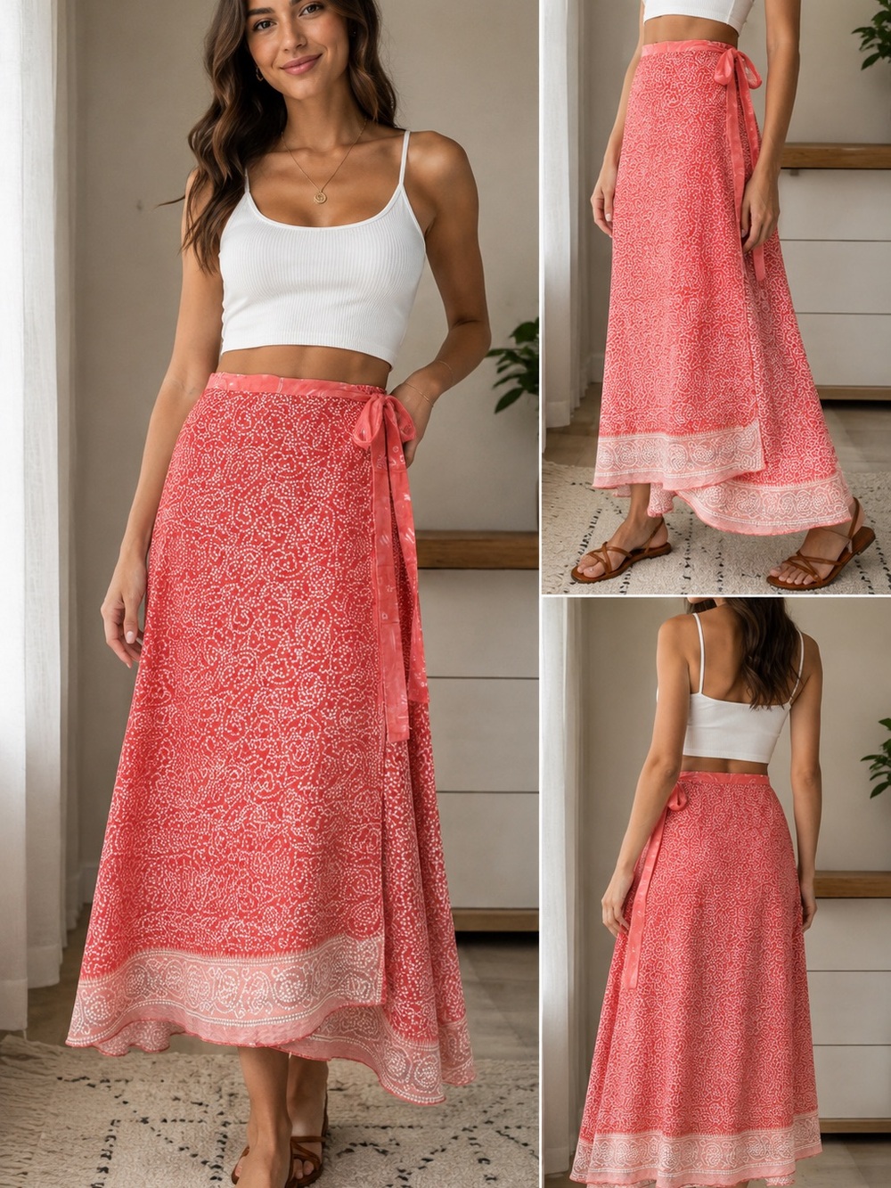 Keriza designs coral, pink paisley maxi wrap, skirt size lg boHo Beach Festival